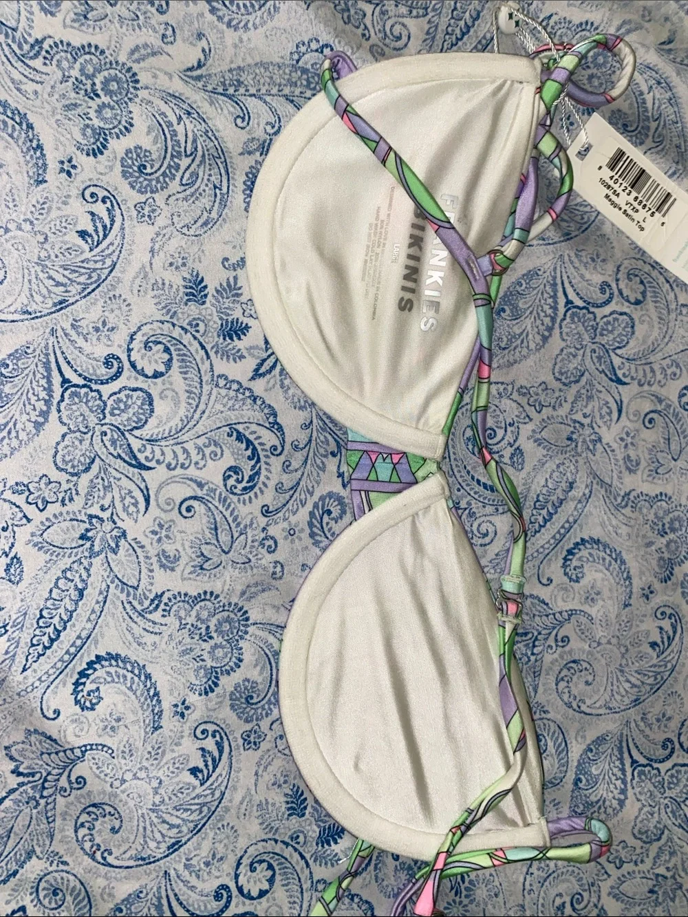 Frankie's Bikinis Lavender, Mint & Pink Patterned Bikini Top